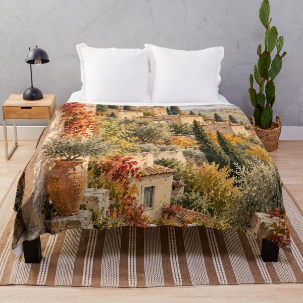 Item preview, Rustic Tuscan Village Watercolour Autumn Hillside Painting designed and sold by Jozefin's Studio.