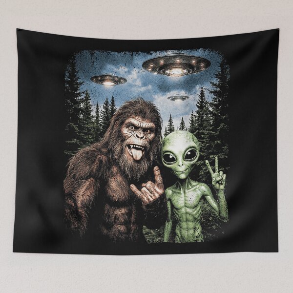 Item preview, Bigfoot Alien Selfie Rock On Peace Sign Funny UFO Sasquatch designed and sold by Capisedo.