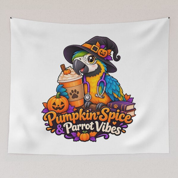 Item preview, Pumpkin Spice & Parrot Vibes – Cute Halloween Avian Vet Design designed and sold by Bettybee00.