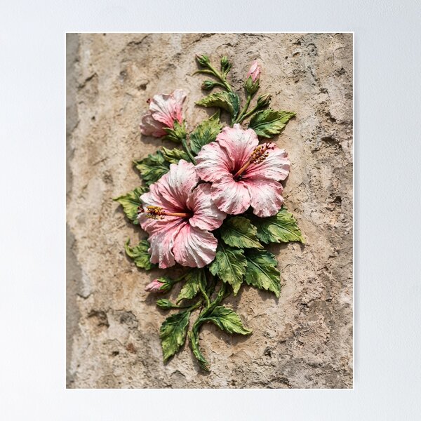 Item preview, Multi Color Hibiscus Botanical Relief Art Print designed and sold by PIXEL DIGITAL ART.