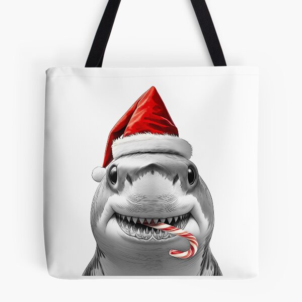Item preview, Smiling Christmas Shark in Red Santa Hat and Candy Cane designed and sold by PLisasPets.