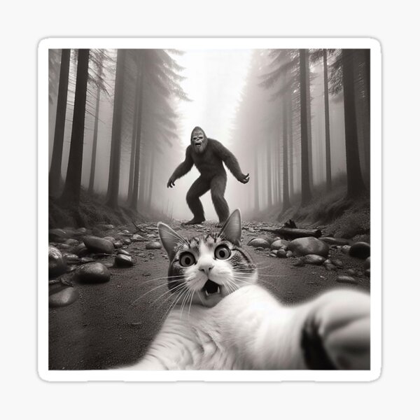 Item preview, Funny Surprised Scared Cat Selfie With Sasquatsch Bigfoot designed and sold by Capisedo.