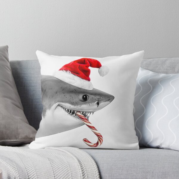 Item preview, Smiling Christmas Shark in Red Santa Hat and Candy Cane designed and sold by PLisasPets.