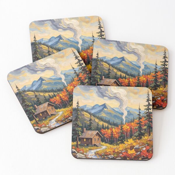 Item preview, Autumn Cabin by the Mountain Stream - Oil Painting designed and sold by nhk999.