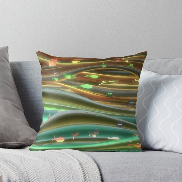 Item preview, Psychedelic Golden Ocean Fish Dreamscape pillows and bags designed and sold by Ofir mor.