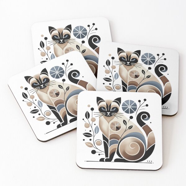 Item preview, Abstract beige and blue Siamese cat designed and sold by Audrey Janvier | AJD.