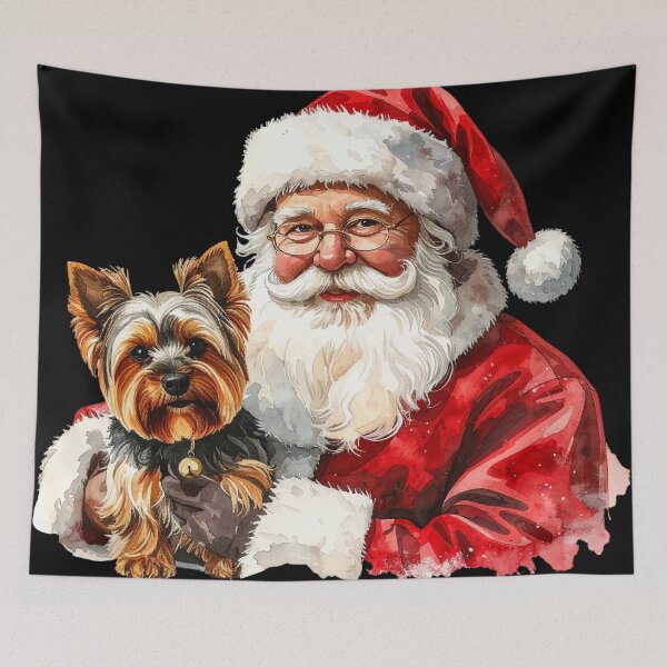 Item preview, Santa Claus and Yorkshire Terrier Watercolor designed and sold by Litely.
