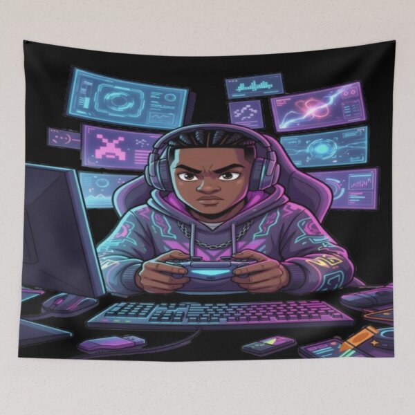 Item preview, Pro Gamer Boy Neon Room Digital Art designed and sold by FABIOLA1970.