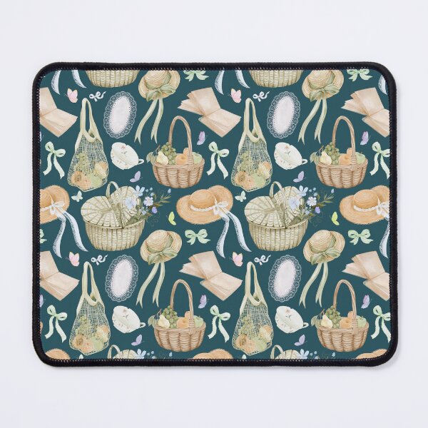 Item preview, Vintage Summer Picnic Watercolor Pattern with Baskets and Bows designed and sold by Sagi Jane Art.