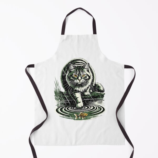 Item preview, Vintage Woodcut Cat Fishing Ripples Goldfish Tabby Cat Design designed and sold by JaPanAnimeSh8.