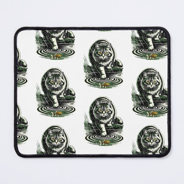 Item preview, Vintage Woodcut Cat Fishing Ripples Goldfish Tabby Cat Design designed and sold by JaPanAnimeSh8.