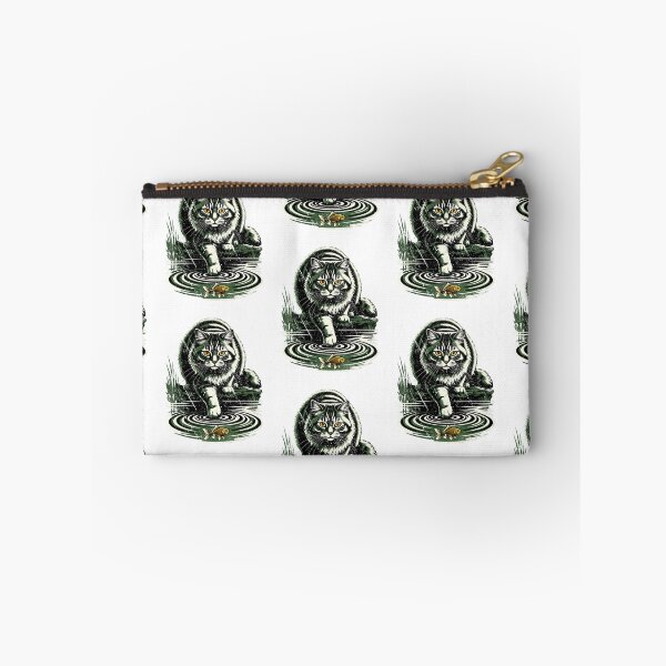 Item preview, Vintage Woodcut Cat Fishing Ripples Goldfish Tabby Cat Design designed and sold by JaPanAnimeSh8.