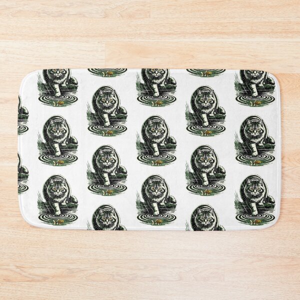 Item preview, Vintage Woodcut Cat Fishing Ripples Goldfish Tabby Cat Design designed and sold by JaPanAnimeSh8.