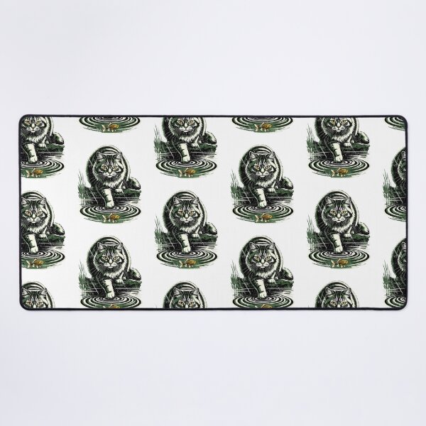Item preview, Vintage Woodcut Cat Fishing Ripples Goldfish Tabby Cat Design designed and sold by JaPanAnimeSh8.