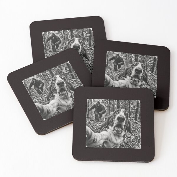 Item preview, Basset Hound Selfie Running From Bigfoot Forest Humor designed and sold by ImeldaSparks.
