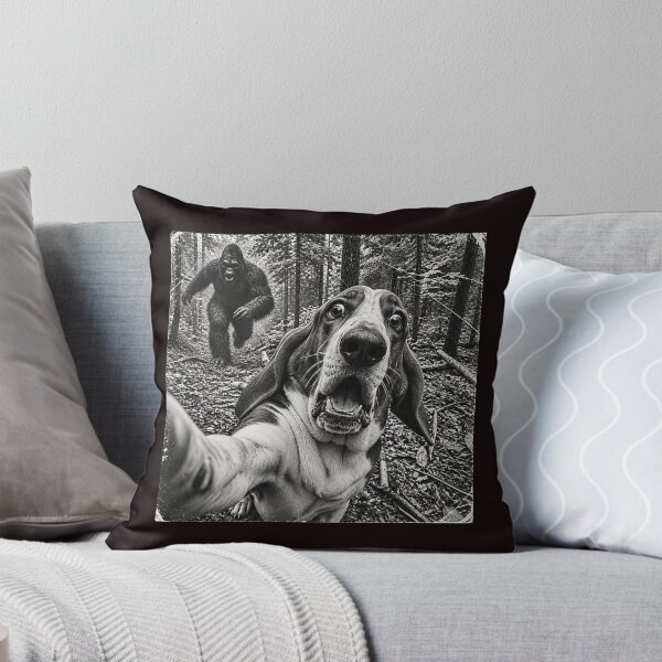 Item preview, Basset Hound Selfie Running From Bigfoot Forest Humor designed and sold by ImeldaSparks.