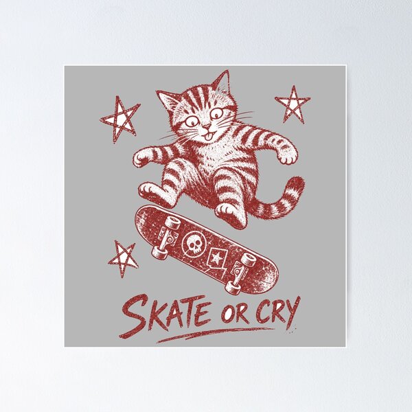 Item preview, Skate Or Cry Funny Cat Skateboard Graphic Soft Grunge designed and sold by Yellowriversss.