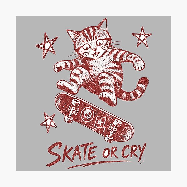 Item preview, Skate Or Cry Funny Cat Skateboard Graphic Soft Grunge designed and sold by Yellowriversss.