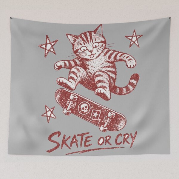 Item preview, Skate Or Cry Funny Cat Skateboard Graphic Soft Grunge designed and sold by Yellowriversss.