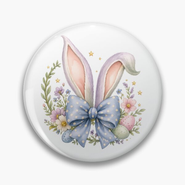Item preview, Pastel Bunny Ears Easter Bow Spring Flowers Cottagecore Watercolor Art designed and sold by inkoutninja.