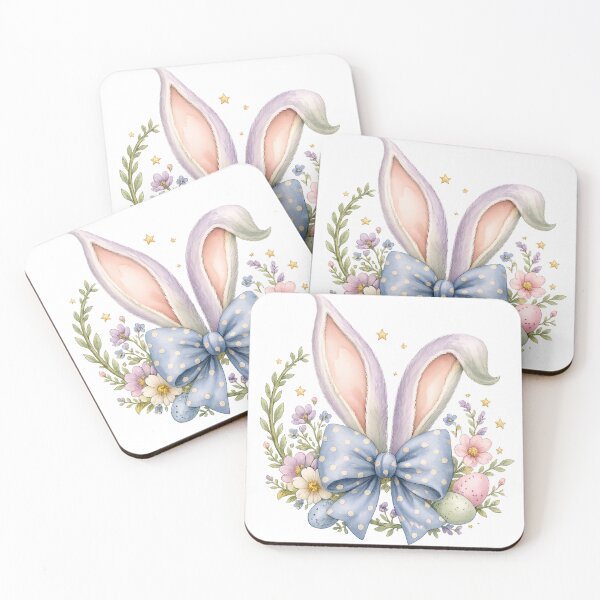 Item preview, Pastel Bunny Ears Easter Bow Spring Flowers Cottagecore Watercolor Art designed and sold by inkoutninja.