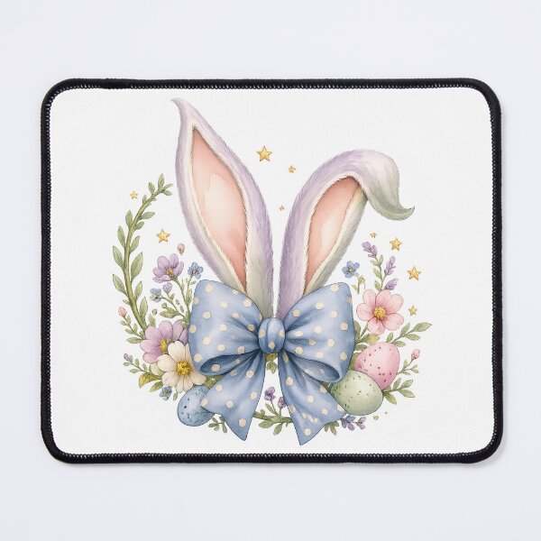 Item preview, Pastel Bunny Ears Easter Bow Spring Flowers Cottagecore Watercolor Art designed and sold by inkoutninja.