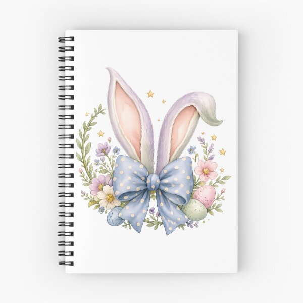 Item preview, Pastel Bunny Ears Easter Bow Spring Flowers Cottagecore Watercolor Art designed and sold by inkoutninja.