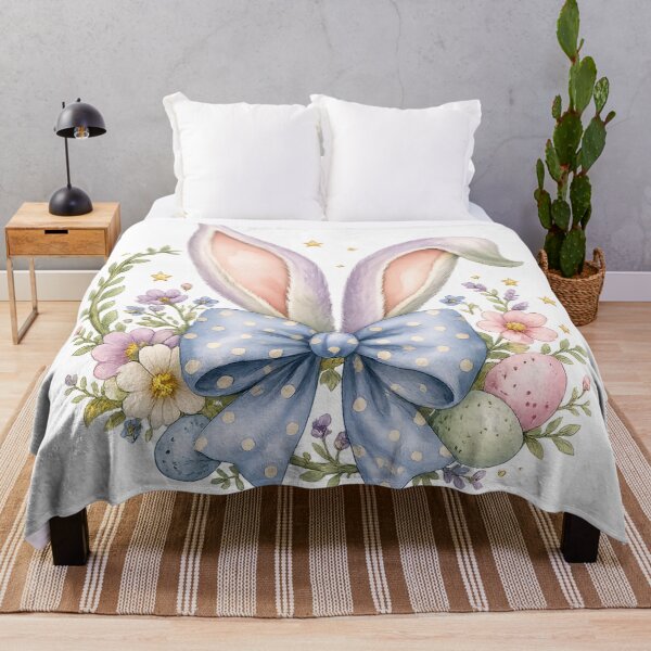 Item preview, Pastel Bunny Ears Easter Bow Spring Flowers Cottagecore Watercolor Art designed and sold by inkoutninja.