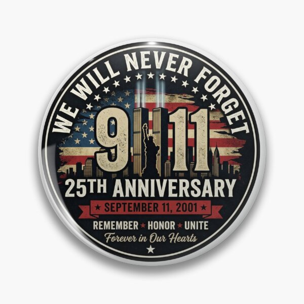 Item preview, We Will Never Forget 25th Anniversary 911 Twin Towers NYC Skyline Patriotic Memorial Seal    designed and sold by raedattia.