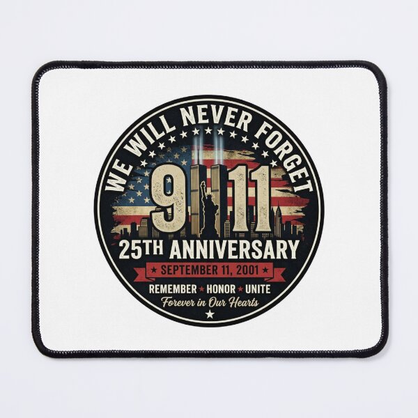Item preview, We Will Never Forget 25th Anniversary 911 Twin Towers NYC Skyline Patriotic Memorial Seal designed and sold by raedattia.