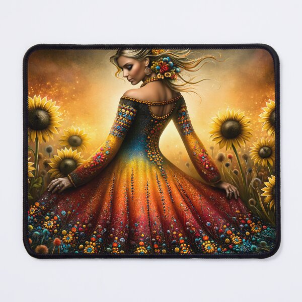 Item preview, Colorful Woman in Floral Dress Among Sunflowers designed and sold by Artessie.
