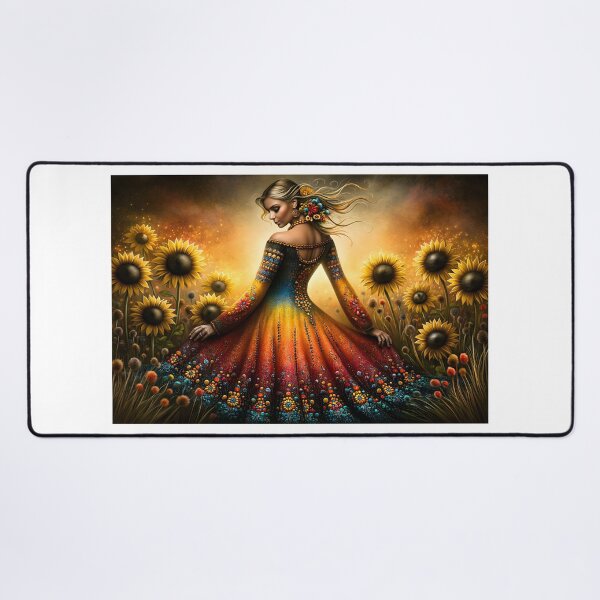 Item preview, Colorful Woman in Floral Dress Among Sunflowers designed and sold by Artessie.