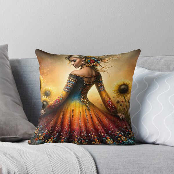 Item preview, Colorful Woman in Floral Dress Among Sunflowers designed and sold by Artessie.