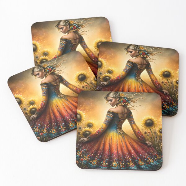 Item preview, Colorful Woman in Floral Dress Among Sunflowers designed and sold by Artessie.