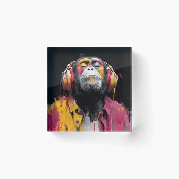 Item preview, Colorful Dj Monkey Thinker Painting With Headphones Vibrant Music Art designed and sold by GrinGalore.