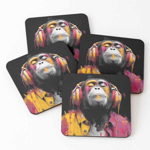 Item preview, Colorful Dj Monkey Thinker Painting With Headphones Vibrant Music Art designed and sold by GrinGalore.