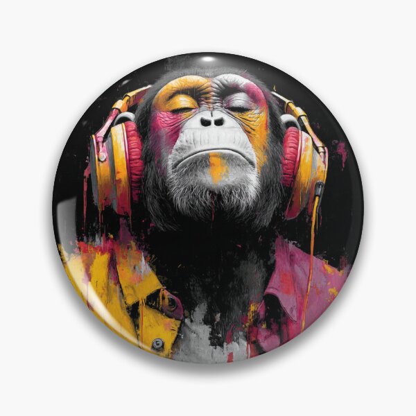 Item preview, Colorful Dj Monkey Thinker Painting With Headphones Vibrant Music Art designed and sold by GrinGalore.