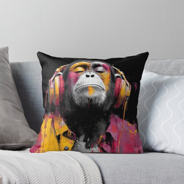 Item preview, Colorful Dj Monkey Thinker Painting With Headphones Vibrant Music Art designed and sold by GrinGalore.