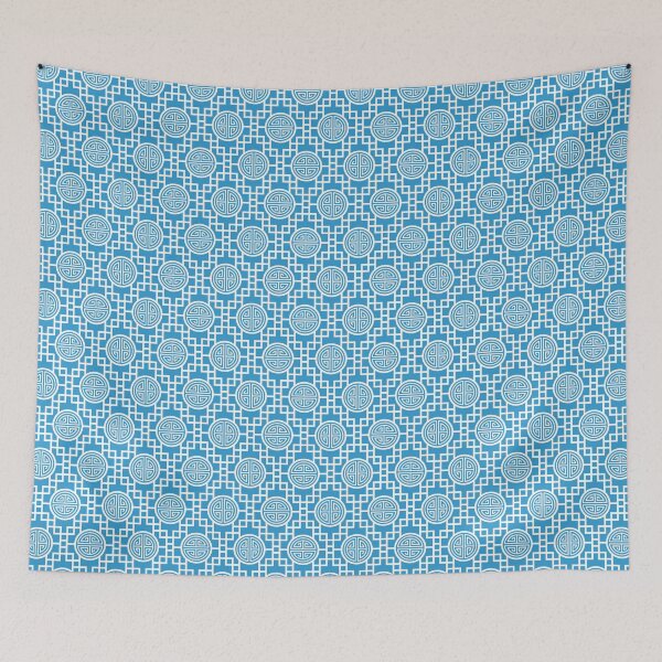 Item preview, Chinese Geometric Shou Symbols White on Sky Blue designed and sold by Pinkdeer Designs.