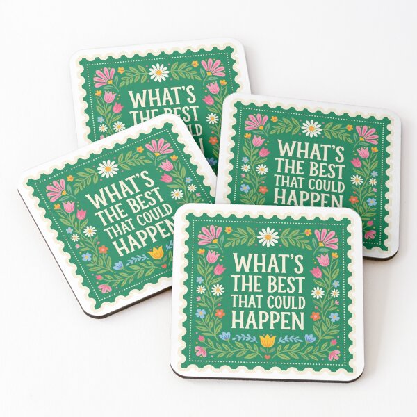 Item preview, Whats The Best That Could Happen Botanical Postage Stamp Folk Art Mental Health Quote    designed and sold by raedattia.