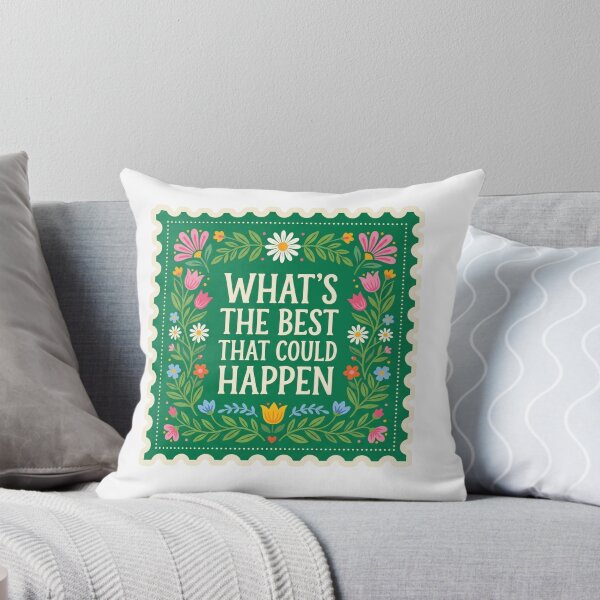 Item preview, Whats The Best That Could Happen Botanical Postage Stamp Folk Art Mental Health Quote    designed and sold by raedattia.