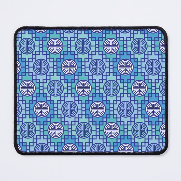 Item preview, Chinese Geometric Shou Symbols Blue Teal on Light Blue designed and sold by Pinkdeer Designs.