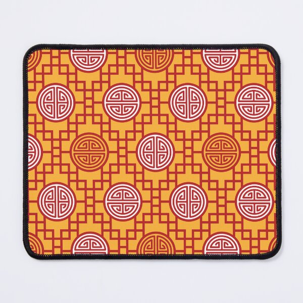 Item preview, Chinese Geometric Shou Symbols Red White on Yellow designed and sold by Pinkdeer Designs.