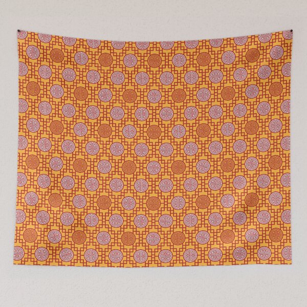 Item preview, Chinese Geometric Shou Symbols Red White on Yellow designed and sold by Pinkdeer Designs.