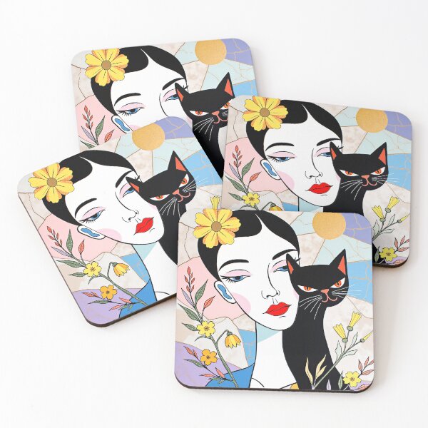 Item preview, Woman with Black Cat - Portrait Wall Art designed and sold by QQQueen.