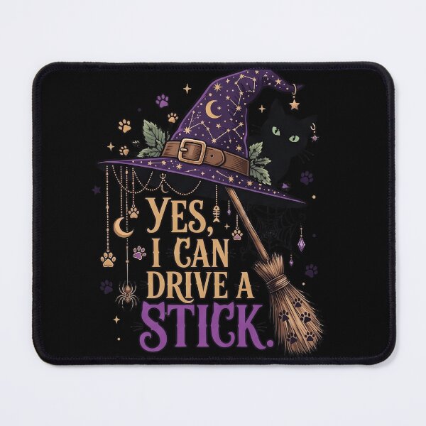 Item preview, Yes I Can Drive a Stick Witchy Black Cat Halloween Graphic designed and sold by ArcaneArtistry.