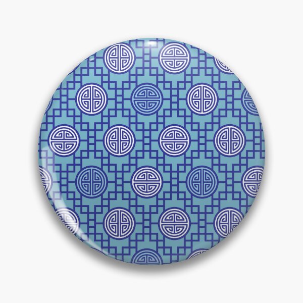 Item preview, Chinese Geometric Shou Symbols Blue White on Sky Blue designed and sold by Pinkdeer Designs.