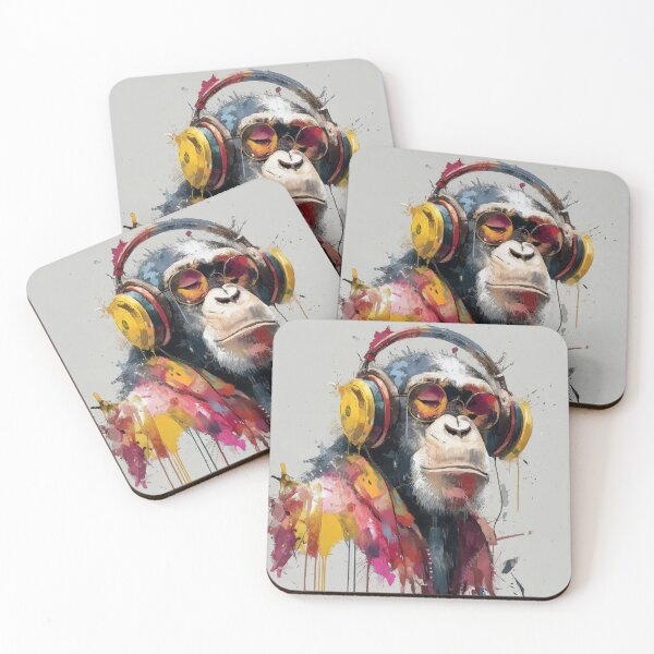 Item preview, Dj Monkey Painting With Sunglasses and Headphones Watercolor Art Print designed and sold by GrinGalore.