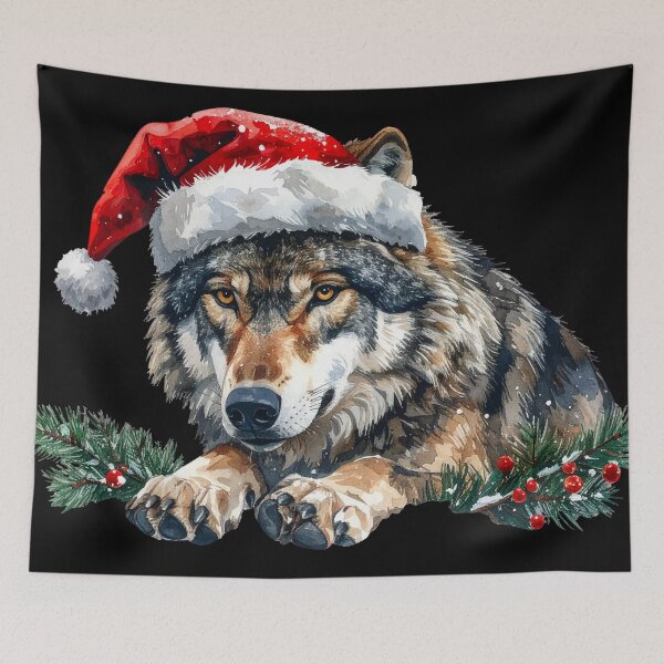 Item preview, Christmas Wolf in Santa Hat Watercolor designed and sold by Litely.
