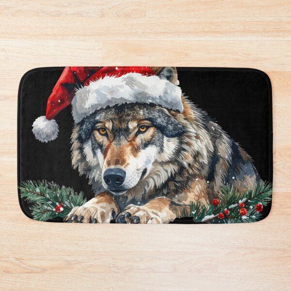 Item preview, Christmas Wolf in Santa Hat Watercolor designed and sold by Litely.